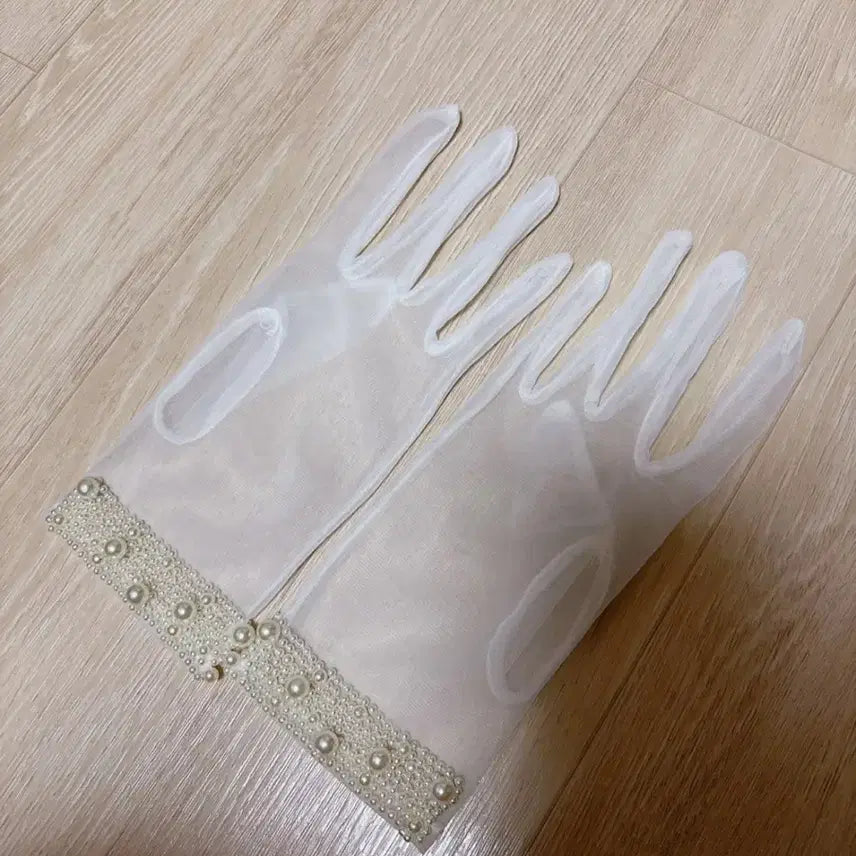 [BUNJANG] Wedding Gloves / 진주블링 웨딩장갑 시스루 예식용 신부 망사 장갑