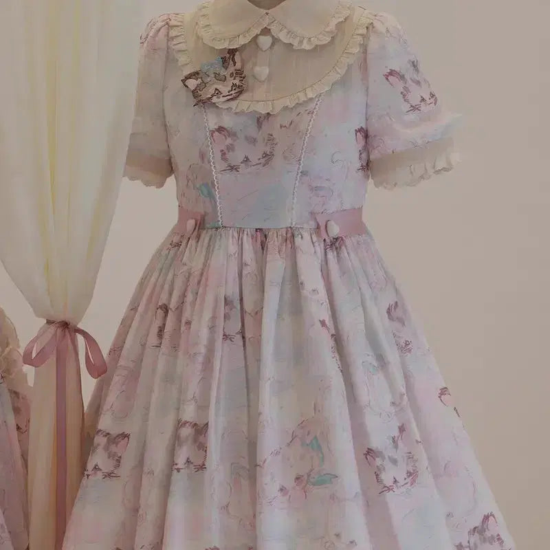 [BUNJANG] Honey Village Cat Pattern Lolita Dress / Honey Village 고양이 패턴 로리타 원피스