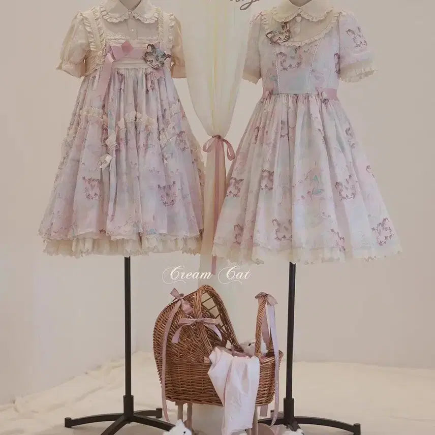 [BUNJANG] Honey Village Cat Pattern Lolita Dress / Honey Village 고양이 패턴 로리타 원피스