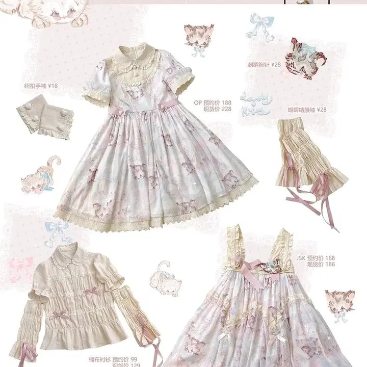 [BUNJANG] Honey Village Cat Pattern Lolita Dress / Honey Village 고양이 패턴 로리타 원피스