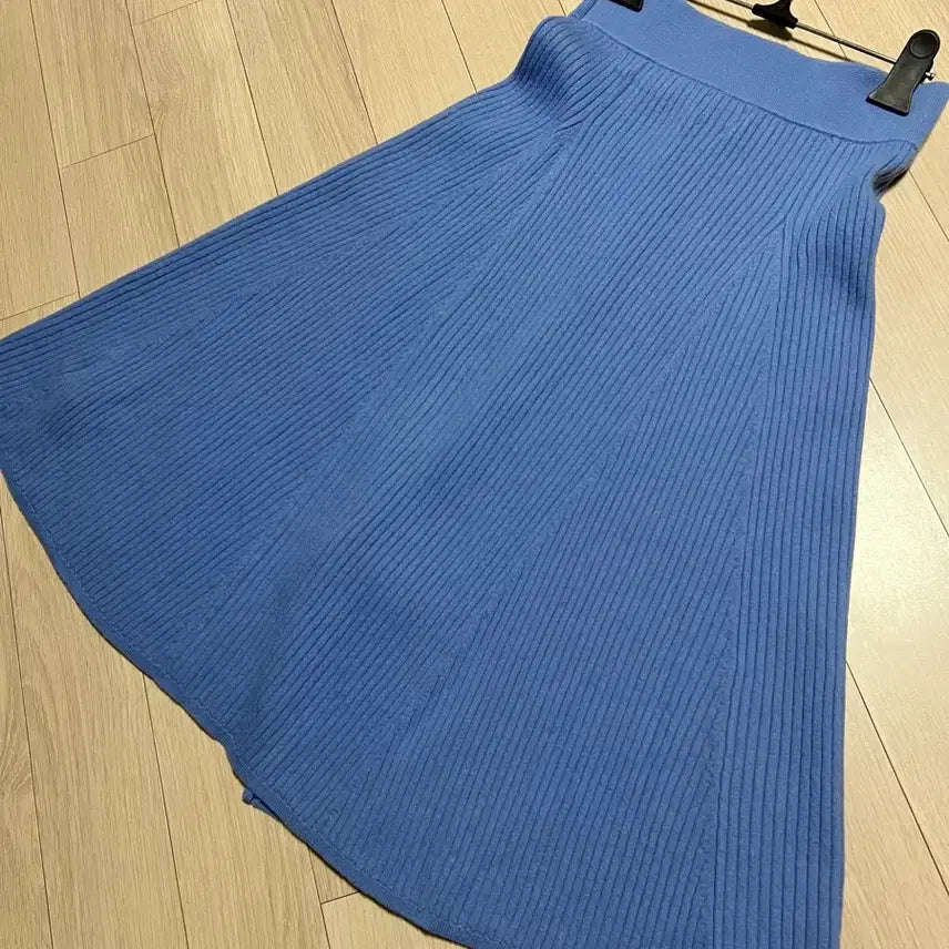 [BUNJANG] Polo Ralph Lauren Merino Wool Ribbed Knit Button Front Long Skirt / 폴로 랄프로렌 리브 니트 버튼 메리노울 스커트 플레어 롱치마 골지 블루