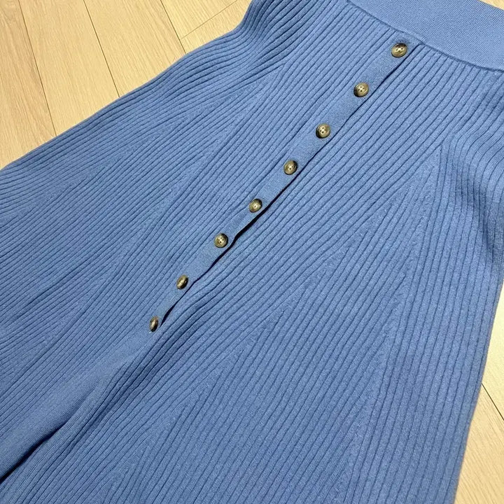 [BUNJANG] Polo Ralph Lauren Merino Wool Ribbed Knit Button Front Long Skirt / 폴로 랄프로렌 리브 니트 버튼 메리노울 스커트 플레어 롱치마 골지 블루