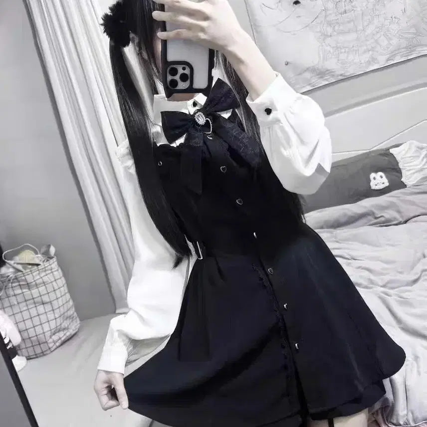 [BUNJANG] Black Ribbon Ruffle Setup / 지뢰계 블랙 리본 러플셋업(배송비포함)