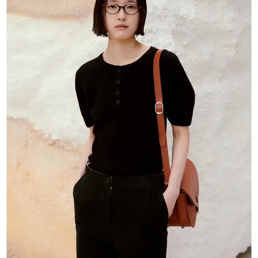 [BUNJANG] Low Classic Puff Sleeve Henry Neck Knit Top (Black, M) / 로우클래식 - 퍼프 슬리브 헨리넥 니트 탑 (블랙 M)