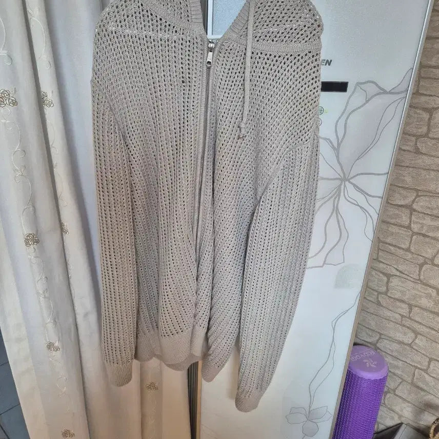 [BUNJANG] Fabrega Crochet Hooded Zip-up Knit Gray 3-Size / 파브레가 크로셰 후드 집업 니트 그레이 3사이즈