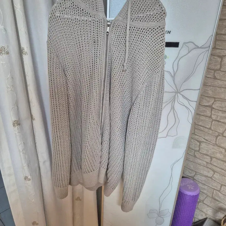 [BUNJANG] Fabrega Crochet Hooded Zip-up Knit Gray 3-Size / 파브레가 크로셰 후드 집업 니트 그레이 3사이즈