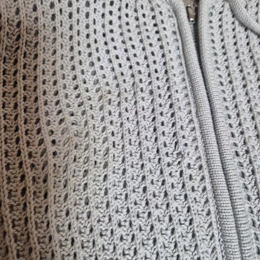 [BUNJANG] Fabrega Crochet Hooded Zip-up Knit Gray 3-Size / 파브레가 크로셰 후드 집업 니트 그레이 3사이즈
