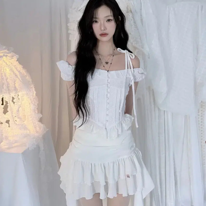 [BUNJANG] 새상품) 뉴얼린 튜튜 쉬폰 윙드 셔링 스커트 화이트 / 오늘만/새상품) 뉴얼린 튜튜 쉬폰 윙드 셔링 스커트 화이트