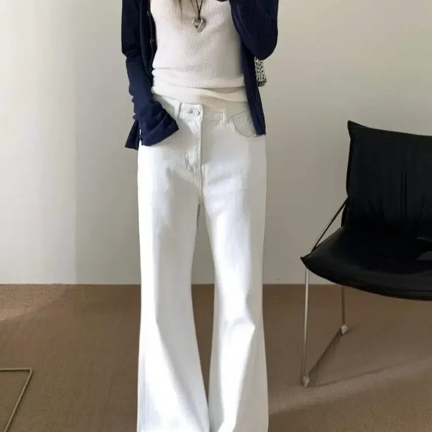 [BUNJANG] White Semi Bootcut Denim Jeans / 화이트 쎄미 부츠컷 데님