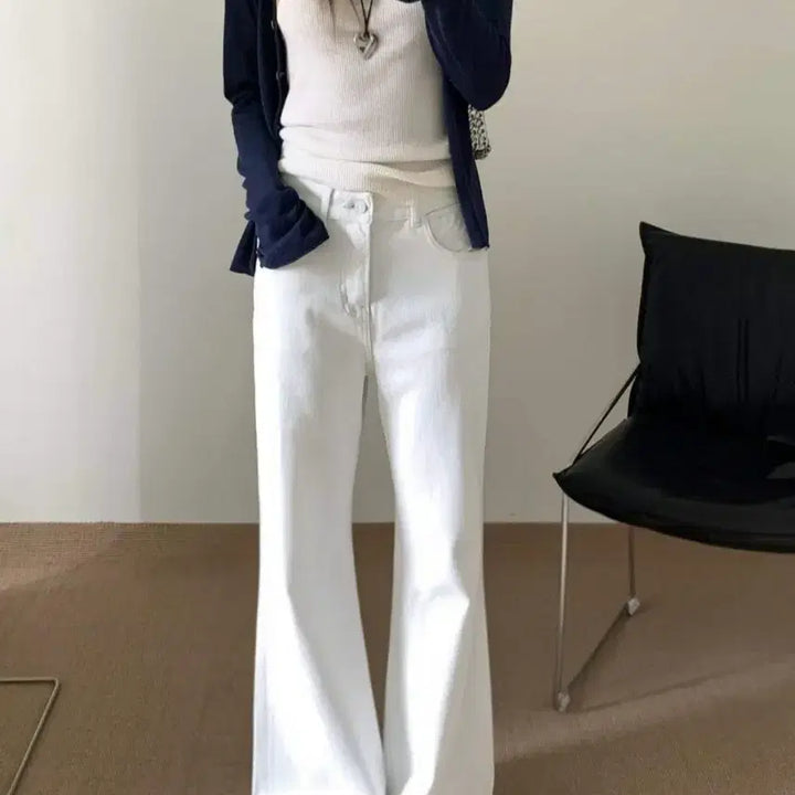 [BUNJANG] White Semi Bootcut Denim Jeans / 화이트 쎄미 부츠컷 데님