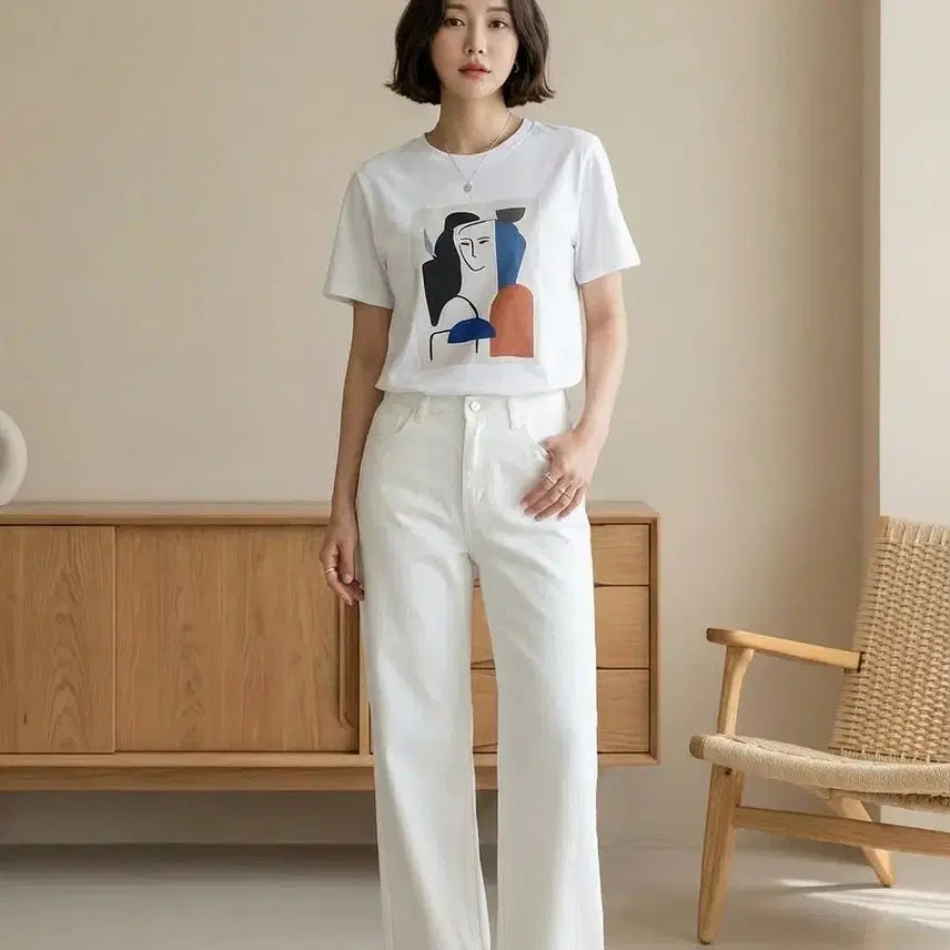 [BUNJANG] White Semi Bootcut Denim Jeans / 화이트 쎄미 부츠컷 데님