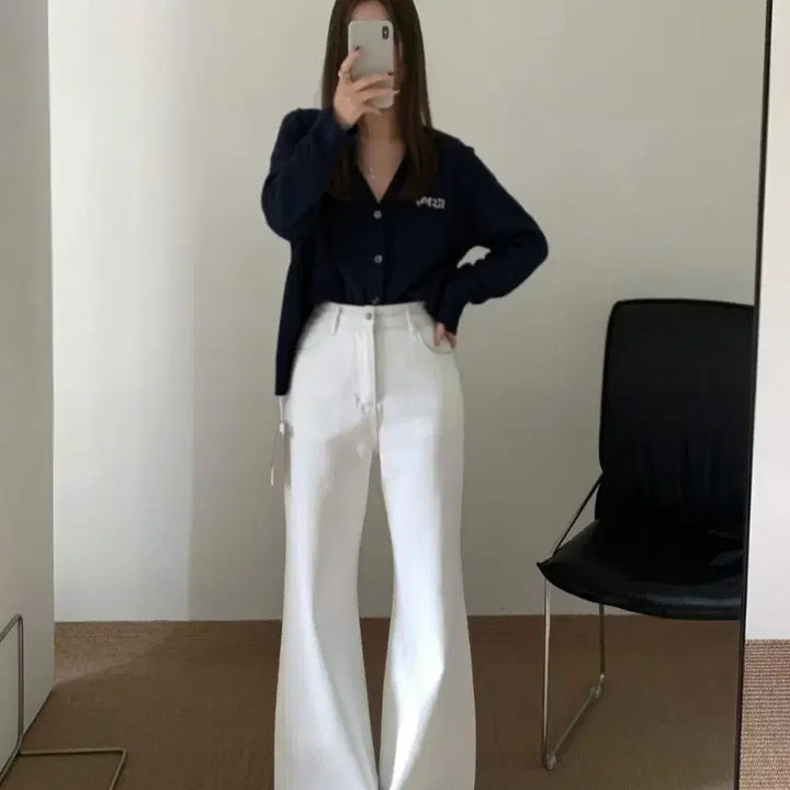 [BUNJANG] White Semi Bootcut Denim Jeans / 화이트 쎄미 부츠컷 데님