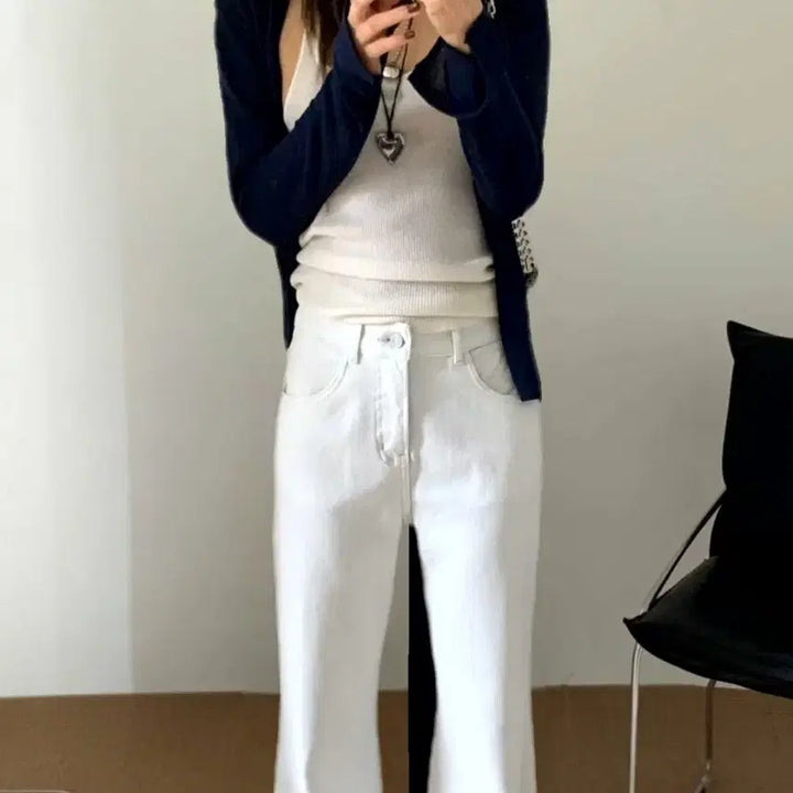 [BUNJANG] White Semi Bootcut Denim Jeans / 화이트 쎄미 부츠컷 데님
