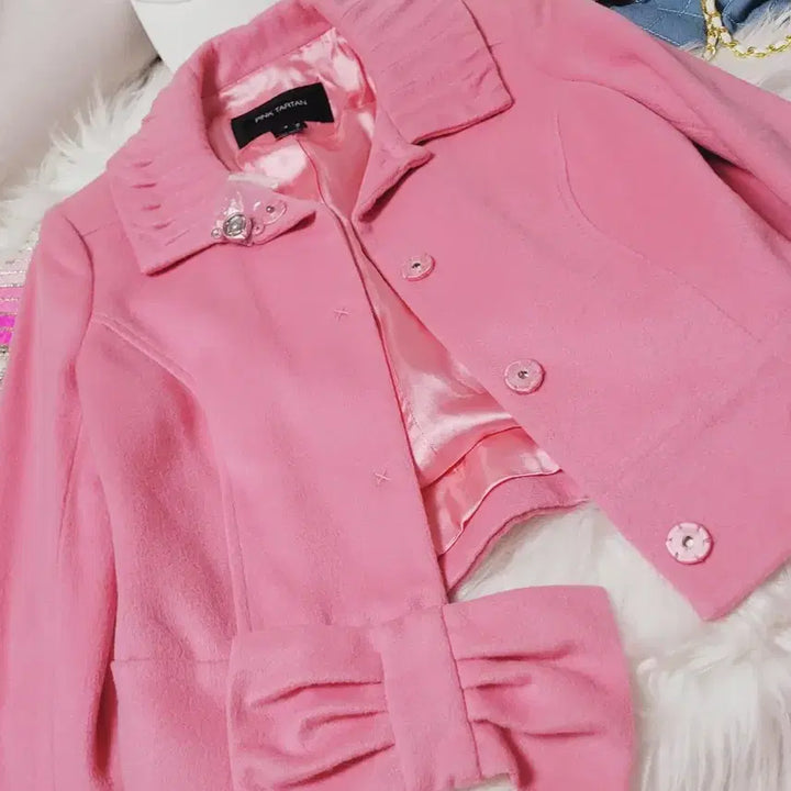 [BUNJANG] Pink Tartan Ribbon Wool Coat / 핑크타탄 핑크 리본 울 코트 수입
