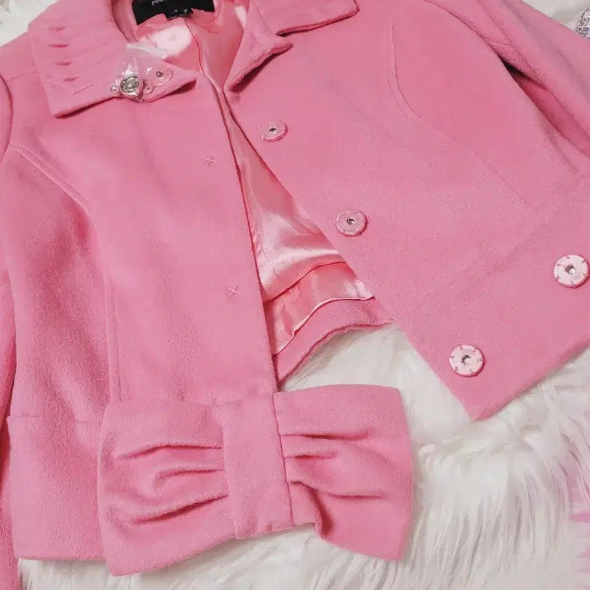 [BUNJANG] Pink Tartan Ribbon Wool Coat / 핑크타탄 핑크 리본 울 코트 수입