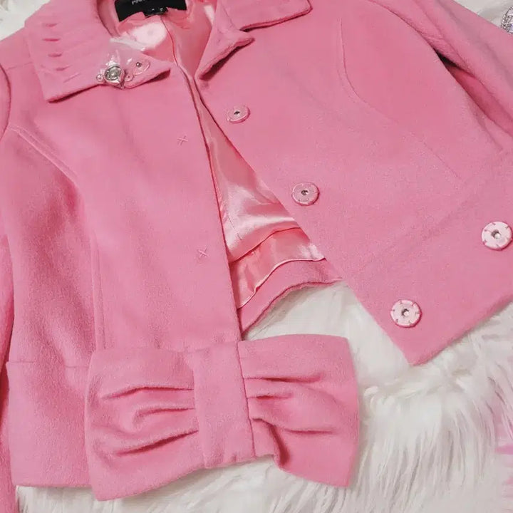 [BUNJANG] Pink Tartan Ribbon Wool Coat / 핑크타탄 핑크 리본 울 코트 수입