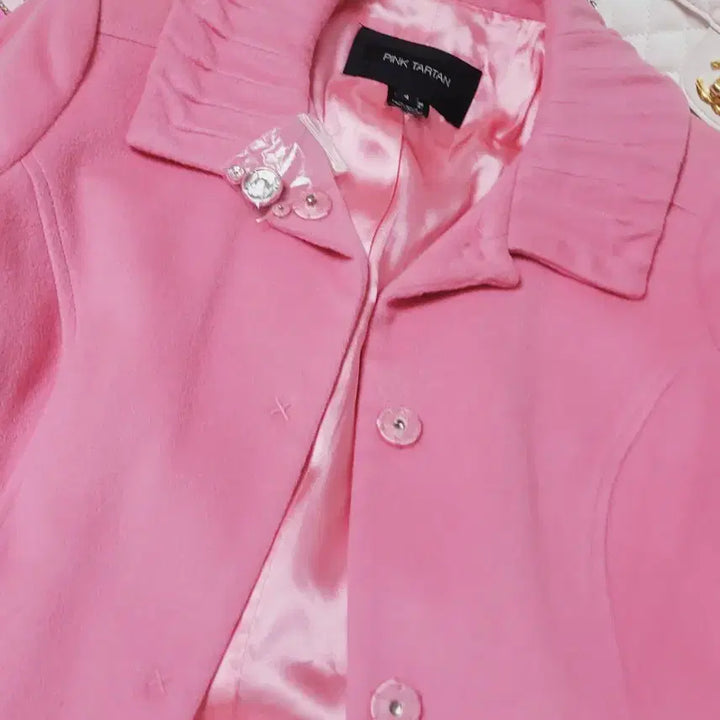 [BUNJANG] Pink Tartan Ribbon Wool Coat / 핑크타탄 핑크 리본 울 코트 수입