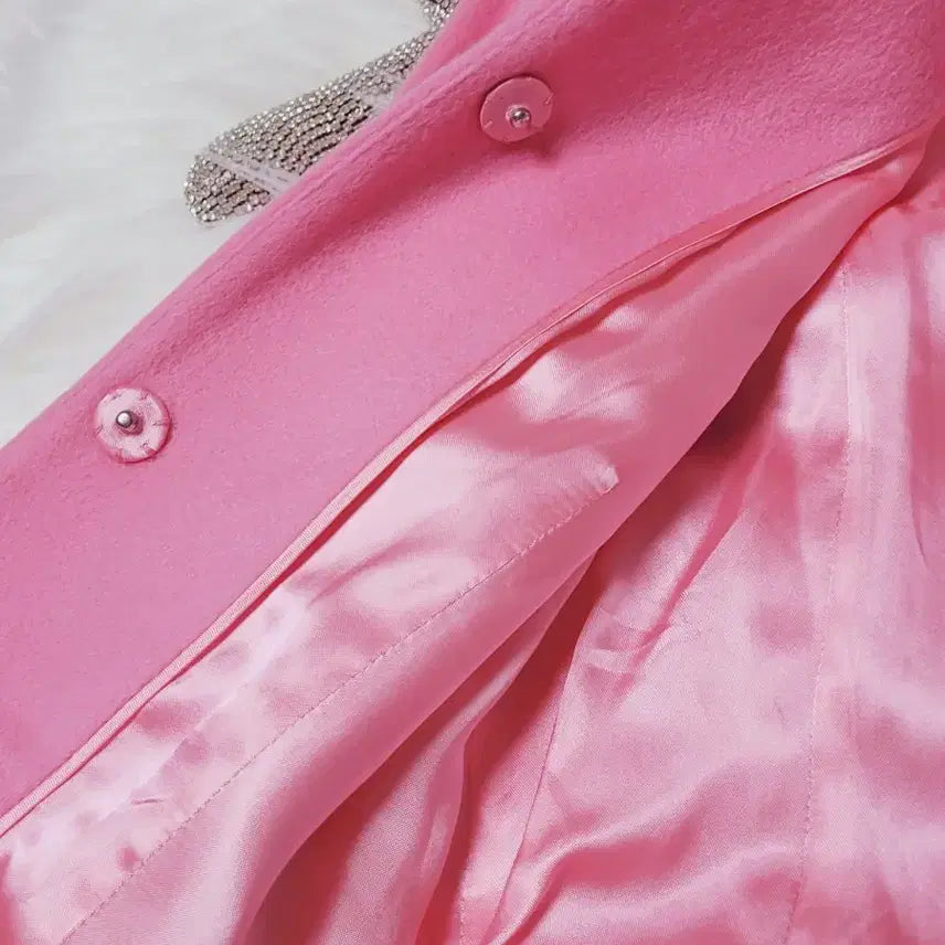 [BUNJANG] Pink Tartan Ribbon Wool Coat / 핑크타탄 핑크 리본 울 코트 수입