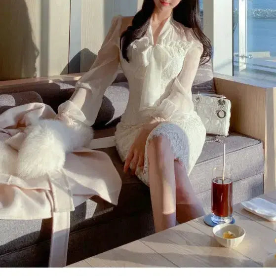 [BUNJANG] YourOnly Snow White See-Through Lace Dress / 시스루 레이스 원피스 유어온리 스노우화이트