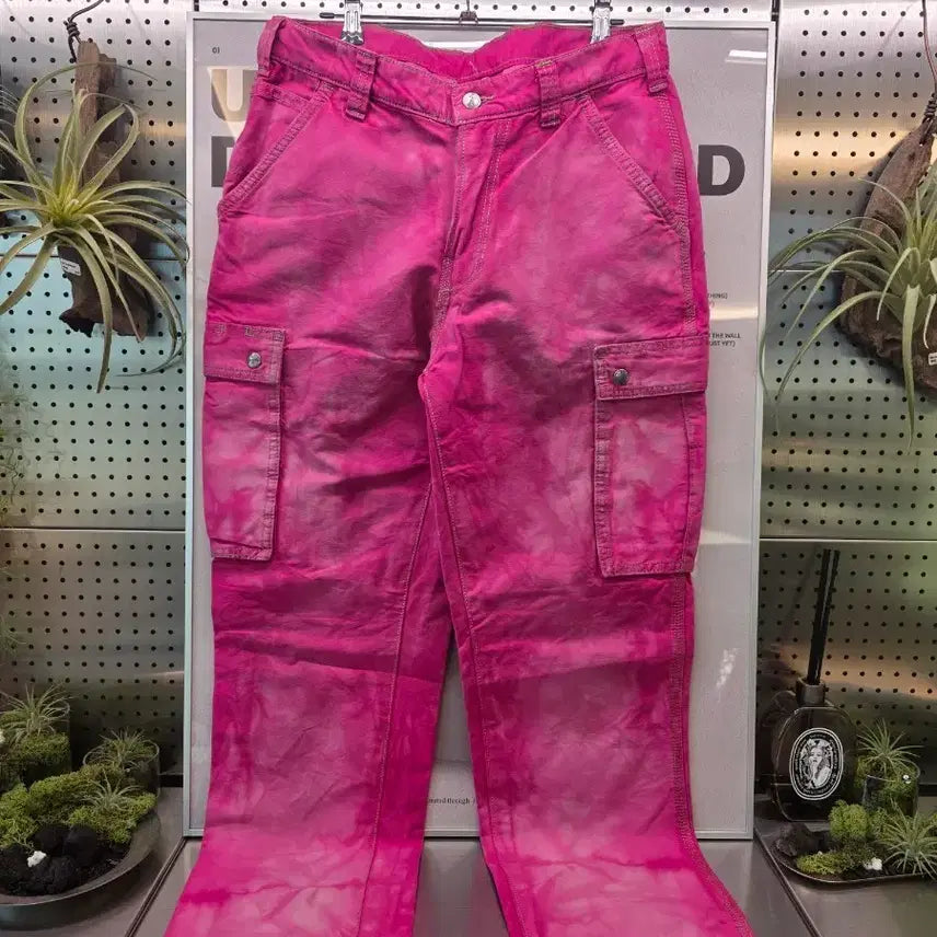 [BUNJANG] Hot Pink Washed Cargo Pants / 핫핑크 워싱 카고 바지