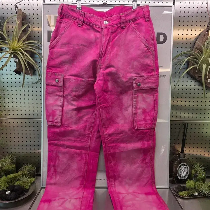 [BUNJANG] Hot Pink Washed Cargo Pants / 핫핑크 워싱 카고 바지