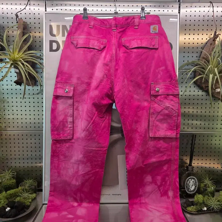 [BUNJANG] Hot Pink Washed Cargo Pants / 핫핑크 워싱 카고 바지