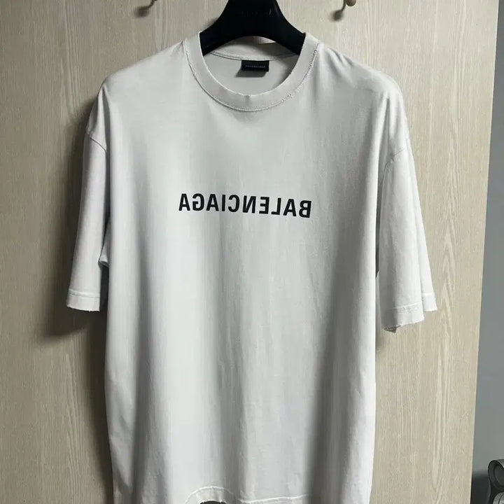 [BUNJANG] Balenciaga Mirror Logo Washed T-shirt / [극미중고,국내매장판] 발렌시아가 미러로고 워싱 반팔 화이트