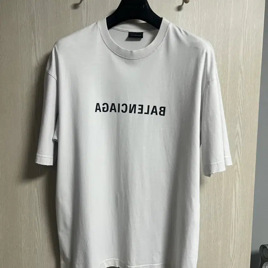 [BUNJANG] Balenciaga Mirror Logo Washed T-shirt / [극미중고,국내매장판] 발렌시아가 미러로고 워싱 반팔 화이트