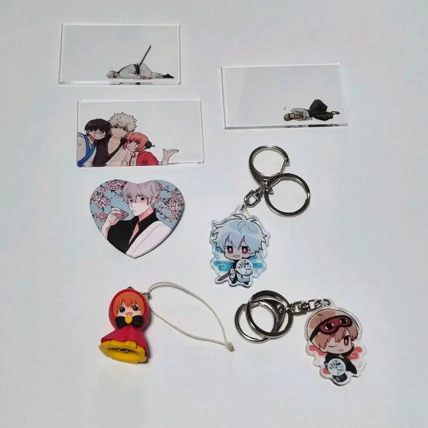 [BUNJANG] Gintama Gintoki Kagura Acrylic Keychain, Badge, Goods Bundle Set / 은혼) 키링 뱃지 투명 아크릴 소고 긴토키 카구라 해결사