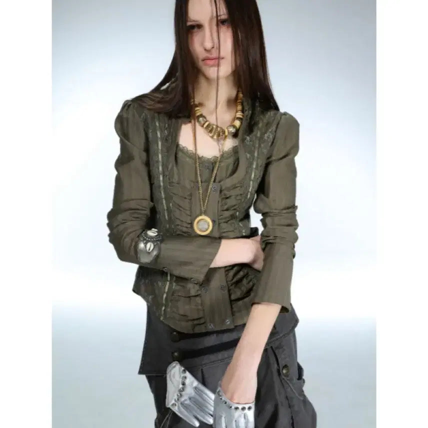 [BUNJANG] DOUBLE PUNCH Trimming Square Neck Slim Fit Shirt / DOUBLE PUNCH 더블펀치 셔츠 트리밍 스퀘어넥 슬림핏 셔츠
