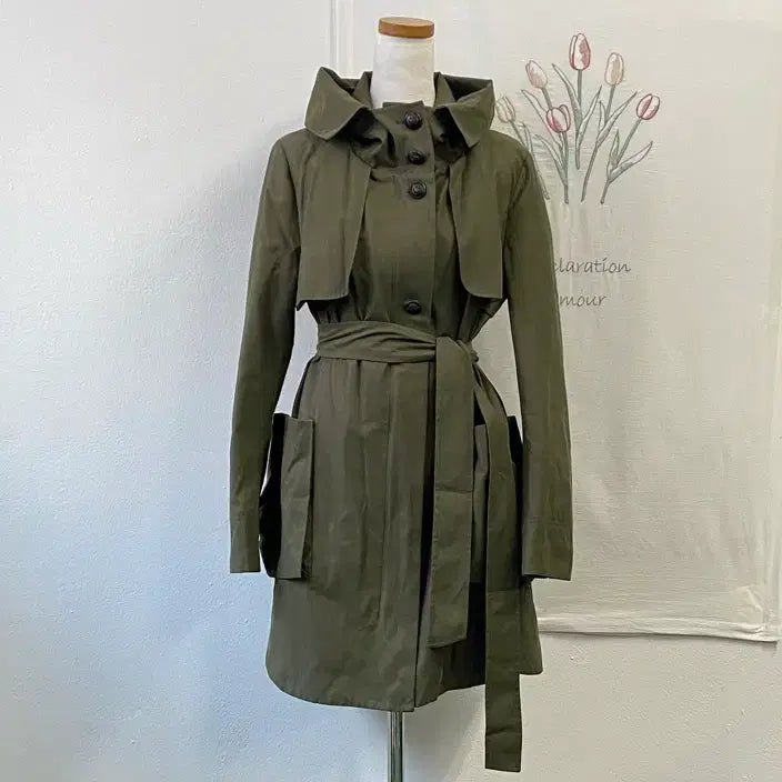 [BUNJANG] SJSJ Hooded Belted Trench Coat / 한섬 SJSJ 후드 벨트 트렌치코트