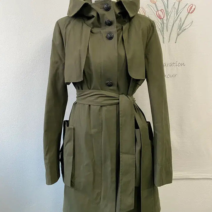 [BUNJANG] SJSJ Hooded Belted Trench Coat / 한섬 SJSJ 후드 벨트 트렌치코트