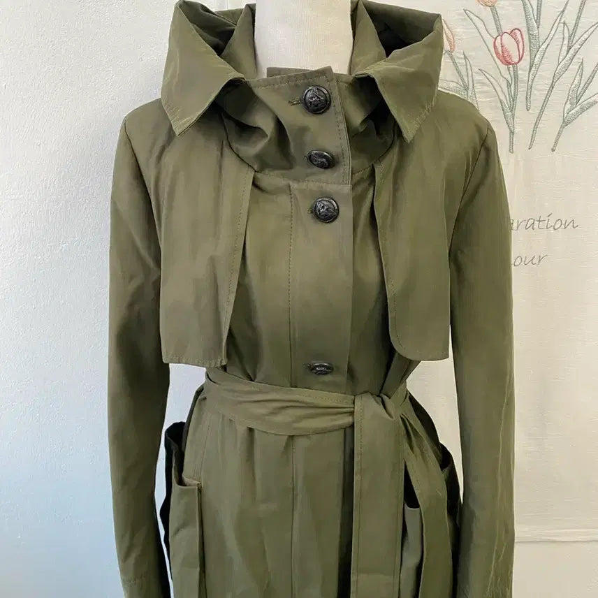 [BUNJANG] SJSJ Hooded Belted Trench Coat / 한섬 SJSJ 후드 벨트 트렌치코트