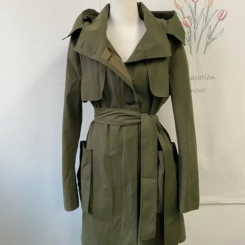 [BUNJANG] SJSJ Hooded Belted Trench Coat / 한섬 SJSJ 후드 벨트 트렌치코트