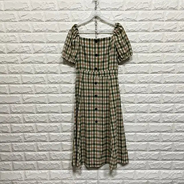 [BUNJANG] Square Neck Short Sleeve Checkered Dress / ㅇ145 스퀘어넥 반팔 체크 원피스