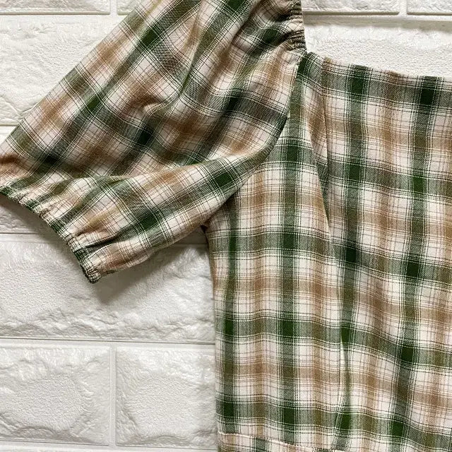 [BUNJANG] Square Neck Short Sleeve Checkered Dress / ㅇ145 스퀘어넥 반팔 체크 원피스