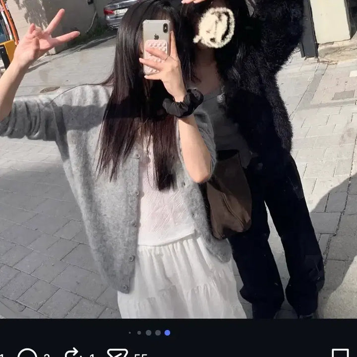[BUNJANG] NuaNua Raccoon Oversized Cardigan / 누아누아 라쿤오버가디건 그레이 차콜