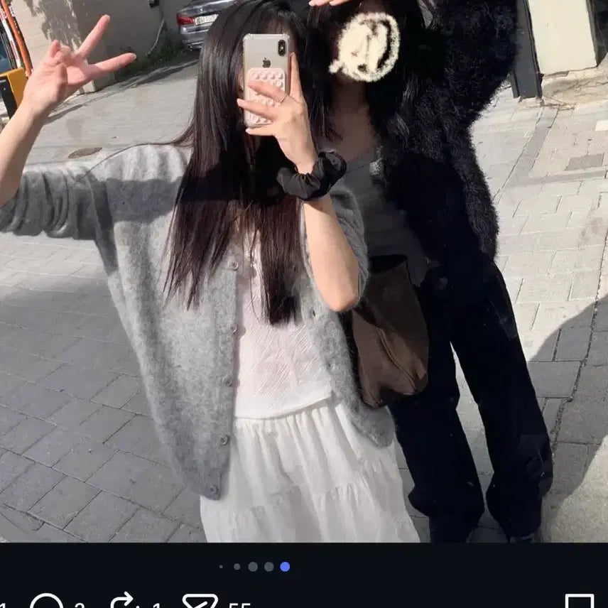 [BUNJANG] NuaNua Raccoon Oversized Cardigan / 누아누아 라쿤오버가디건 그레이 차콜