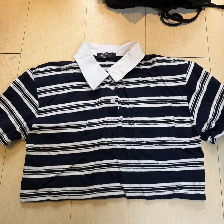 [BUNJANG] Striped Crop T-shirts (2-Pack) / 여성 단가라 크롭 반팔티 2장