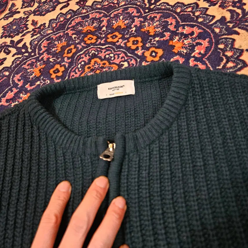 [BUNJANG] Espionage Leslie Necklace Two-Way Zip-Up Cardigan - M Size / 에스피오나지 레슬리 넥리스 투웨이 집업 가디건 M 사이즈