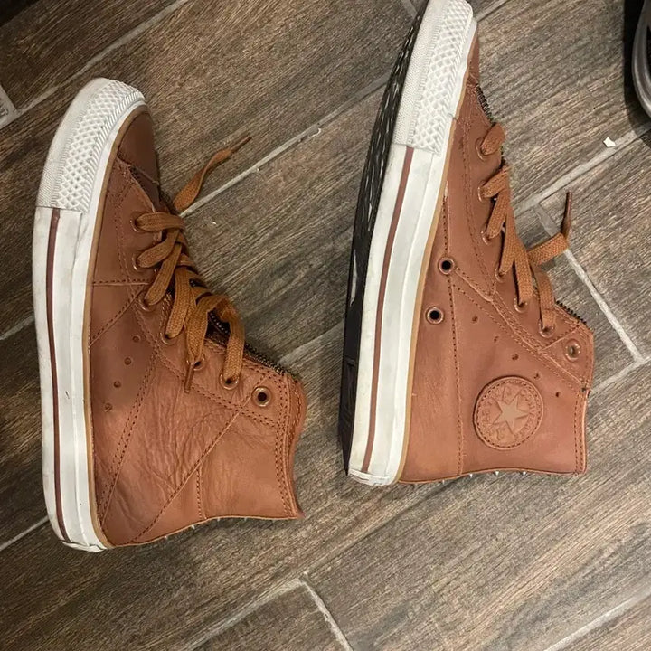 [BUNJANG] Converse High Leather Brown Sneakers / 컨버스 하이 레더 브라운 230