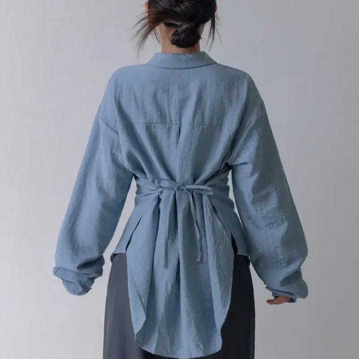 [BUNJANG] Fineue Breeze String Line Linen Oversized Shirt / [새상품 24%할인] 파인느 플랫퍼 브리즈 스트링 라인 린넨 오버핏 셔츠