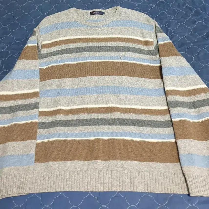 [BUNJANG] OLZEN Lambswool Striped Knit Sweater / 올젠 램스울100% 스트라이프 배색 라운드넥 니트 (105)