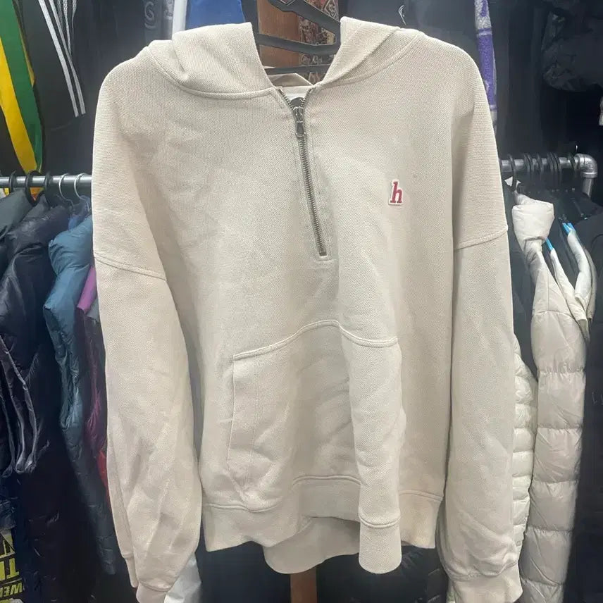 [BUNJANG] Hazzys Ivory Zip Detail Sweatshirt / 헤지스 맨투맨 아이보리 M 가슴60기장65