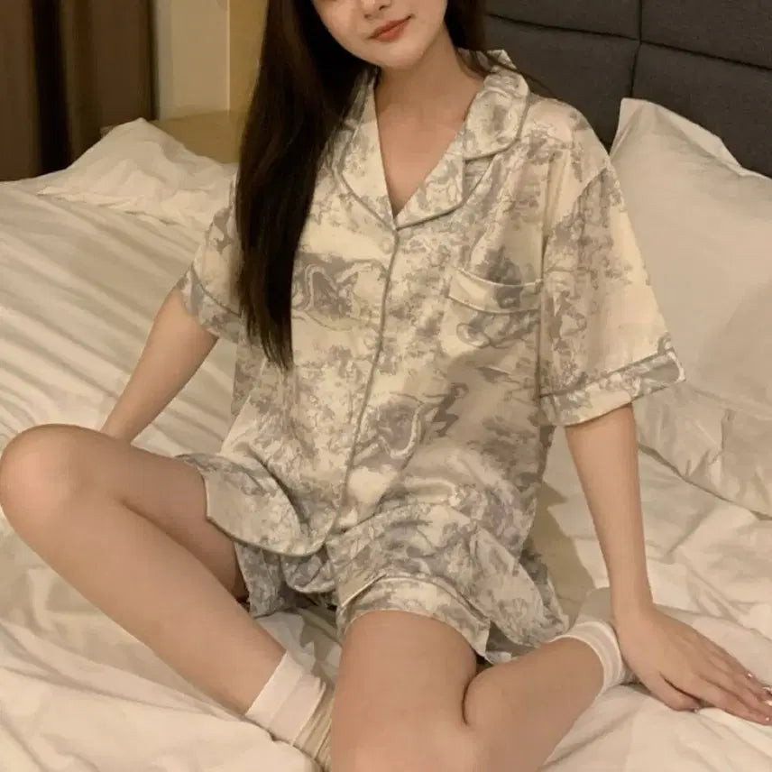 [BUNJANG] Silk Twill Pajama Set (Shorts, Long Pants) / 실크 트왈 3종 파자마 세트 (반바지 긴바지)