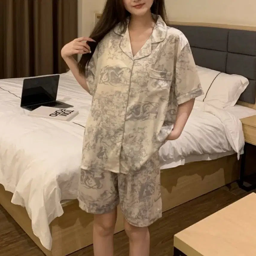 [BUNJANG] Silk Twill Pajama Set (Shorts, Long Pants) / 실크 트왈 3종 파자마 세트 (반바지 긴바지)