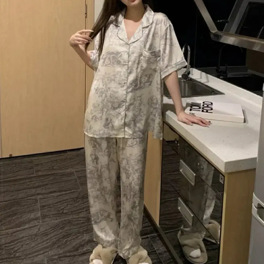 [BUNJANG] Silk Twill Pajama Set (Shorts, Long Pants) / 실크 트왈 3종 파자마 세트 (반바지 긴바지)