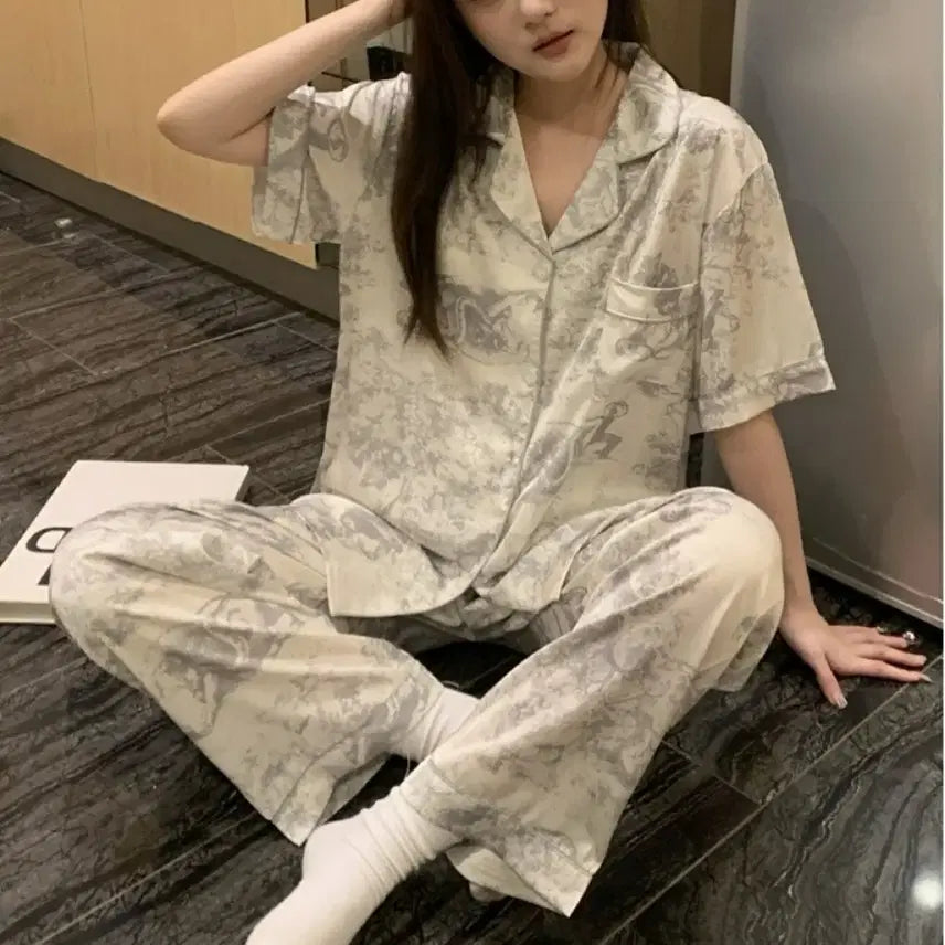 [BUNJANG] Silk Twill Pajama Set (Shorts, Long Pants) / 실크 트왈 3종 파자마 세트 (반바지 긴바지)