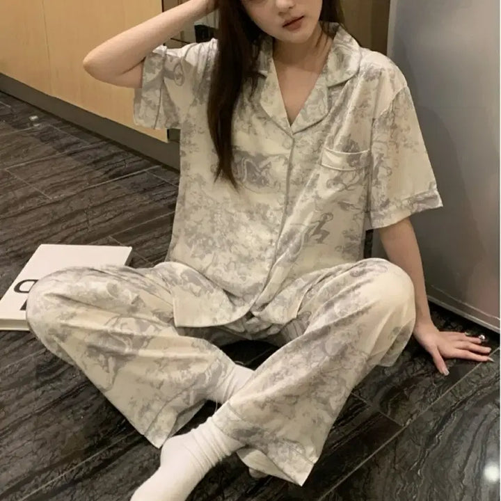 [BUNJANG] Silk Twill Pajama Set (Shorts, Long Pants) / 실크 트왈 3종 파자마 세트 (반바지 긴바지)