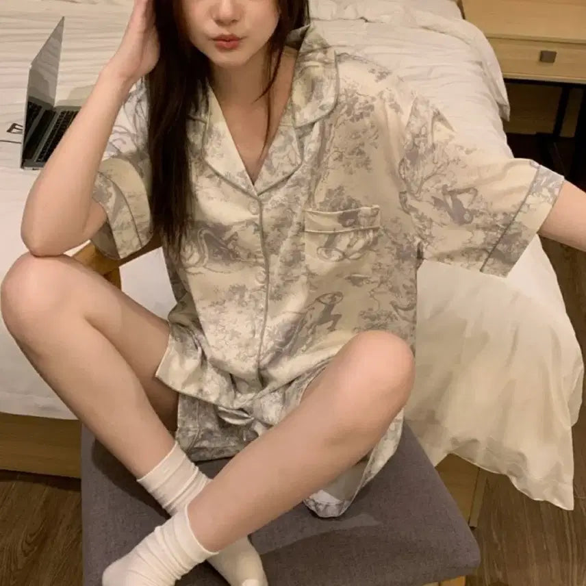 [BUNJANG] Silk Twill Pajama Set (Shorts, Long Pants) / 실크 트왈 3종 파자마 세트 (반바지 긴바지)